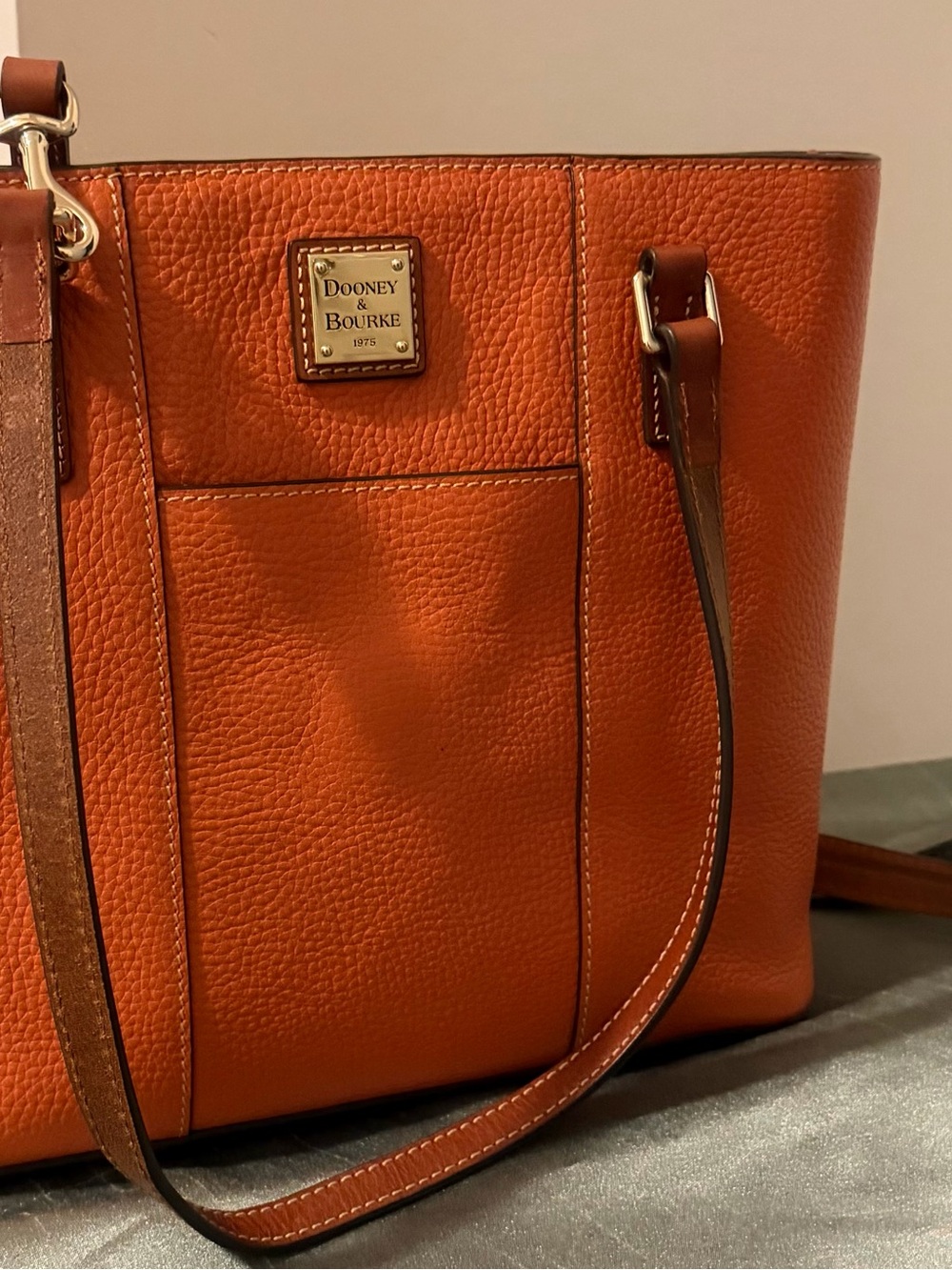 Dooney & Bourke Orange Pebbled Leather Tote with Front Pocket